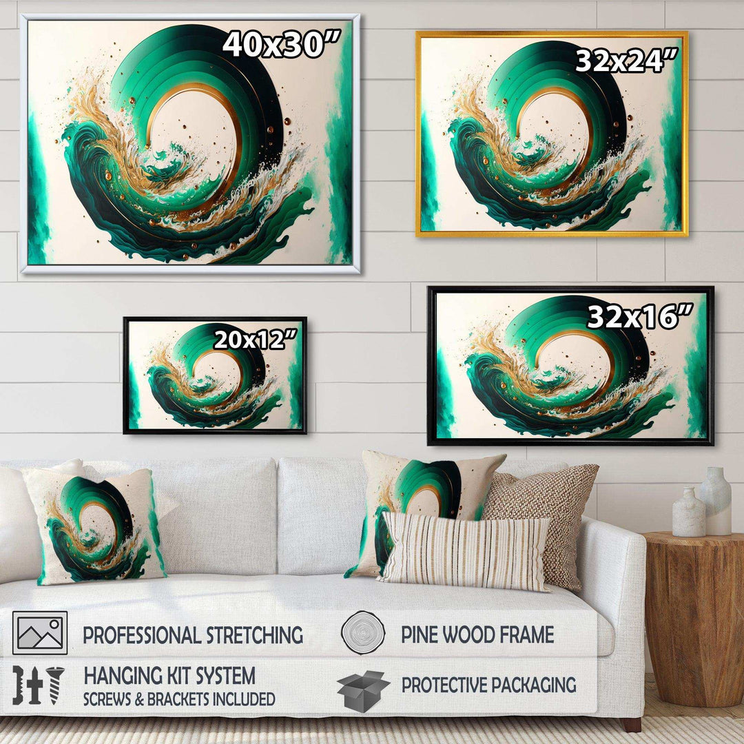 Green And Gold Crashing Waves III - Modern Living Room Wall Decor