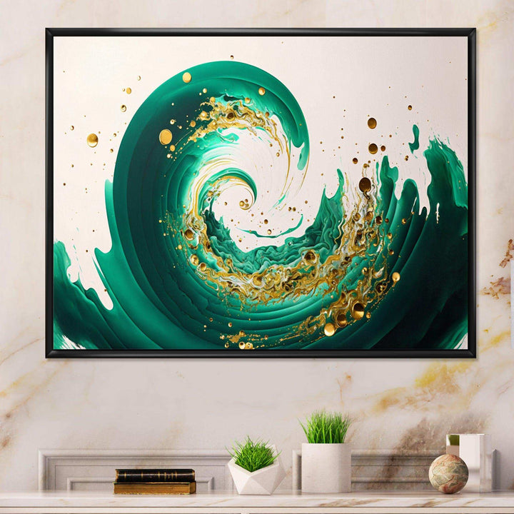 Green And Gold Crashing Waves IV - Modern Bedroom Wall Art