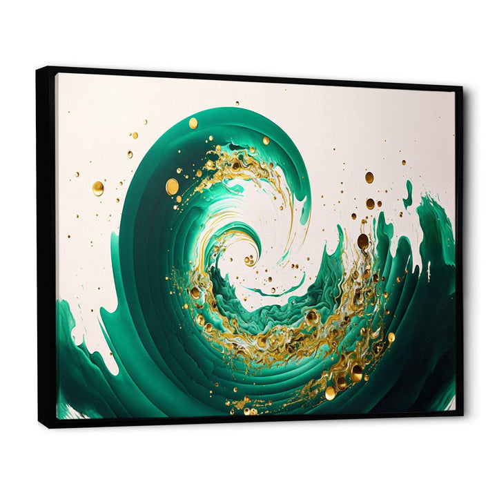 Green And Gold Crashing Waves IV - Modern Bedroom Wall Art