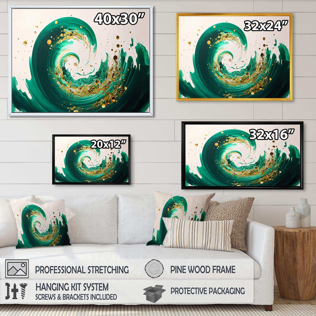 Green And Gold Crashing Waves IV - Modern Bedroom Wall Art