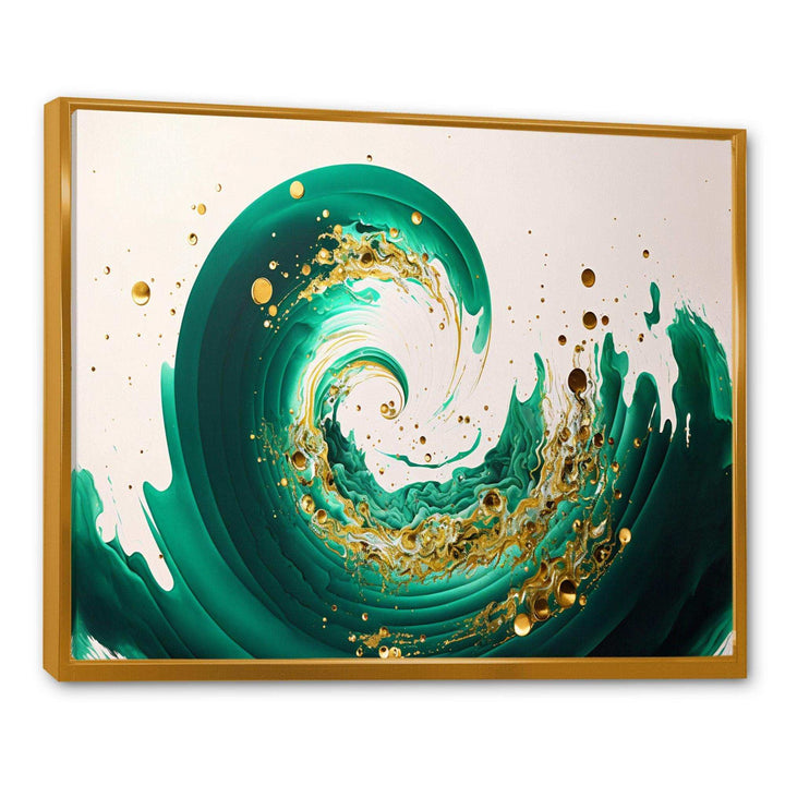 Green And Gold Crashing Waves IV - Modern Bedroom Wall Art