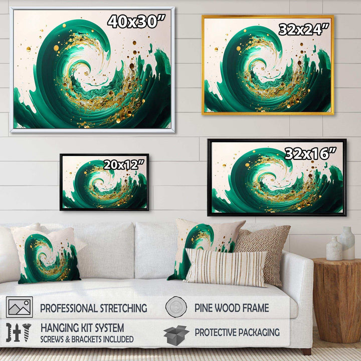 Green And Gold Crashing Waves IV - Modern Bedroom Wall Art
