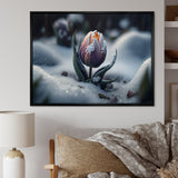 A Blooming Multicolor Tulip Flower In Winter II Framed Canvas Vibrant Gold - 1.5"Thick