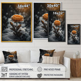 A Blooming Orange Marigold Flower In Winter III Framed Canvas Vibrant Black - 1.5"Thick