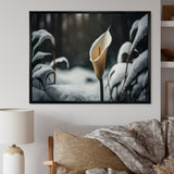 A Blooming White Calla Lily Flower Winter II Framed Canvas Vibrant Gold - 1.5"Thick