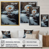 A Blooming White Daisy Flower In Winter Framed Canvas Vibrant Black - 1.5"Thick