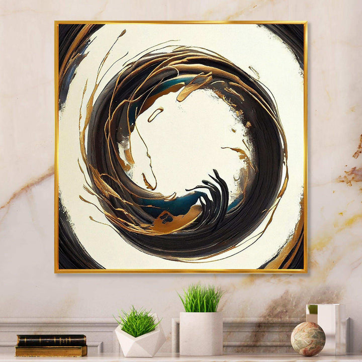 Gold Glamour Circle 1 II - Modern Living Room Wall Decor