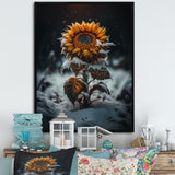 A Blooming Yellow And Orange Sunflower Winter I Framed Canvas Vibrant Gold - 1.5"Thick