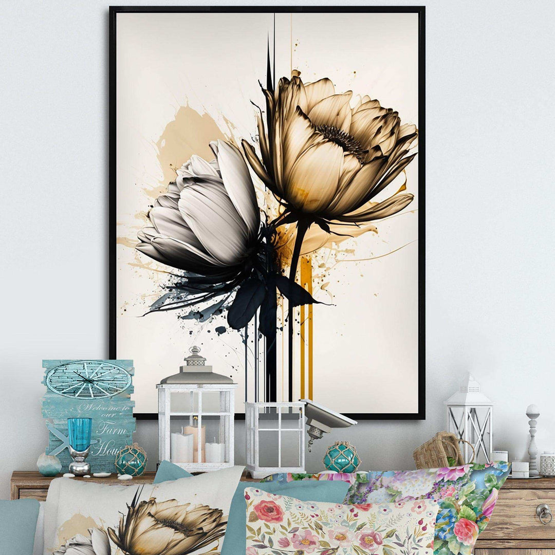 Yellow Daisy Flower On Abstract Fusion  - Traditional Living Room Wall Decor