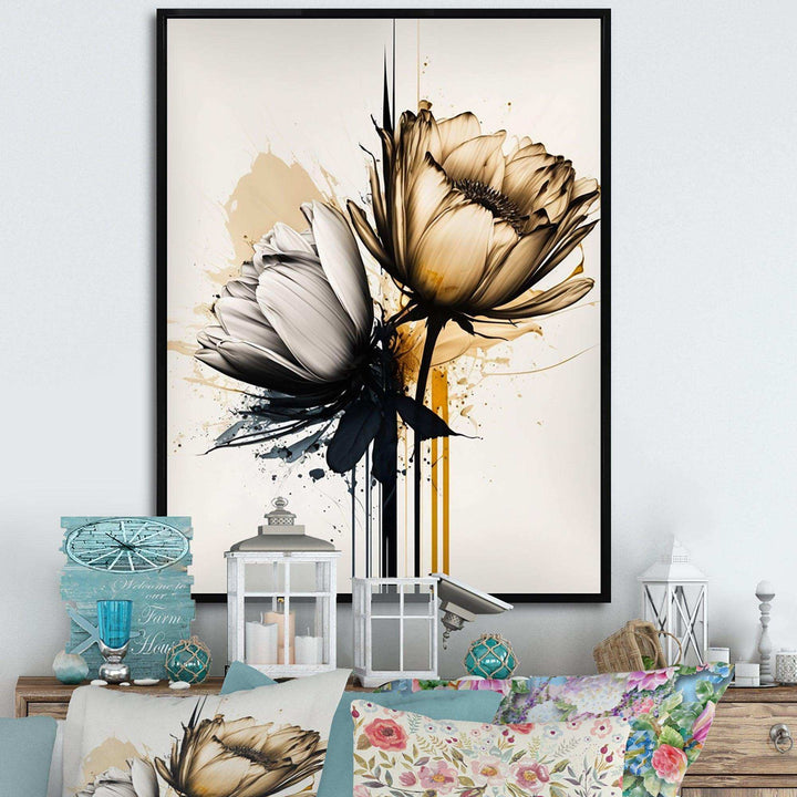 Yellow Daisy Flower On Abstract Fusion  - Traditional Living Room Wall Decor
