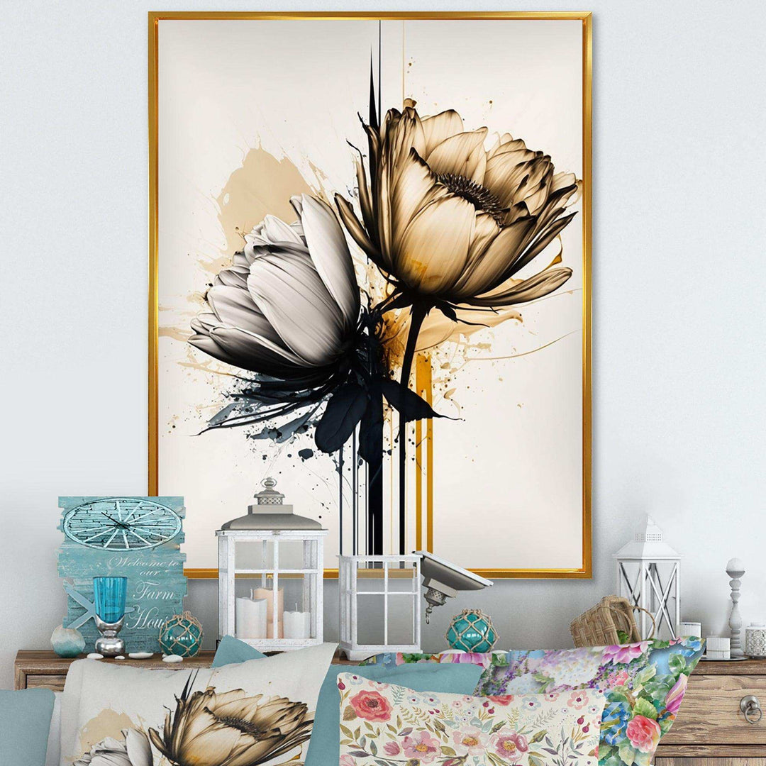 Yellow Daisy Flower On Abstract Fusion  - Traditional Living Room Wall Decor