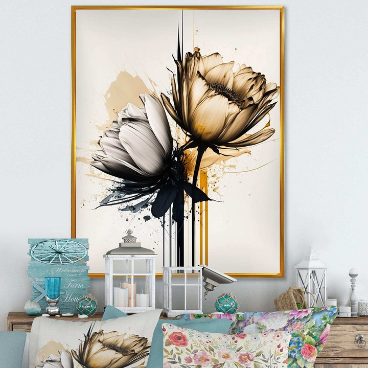 Yellow Daisy Flower On Abstract Fusion  - Traditional Living Room Wall Decor