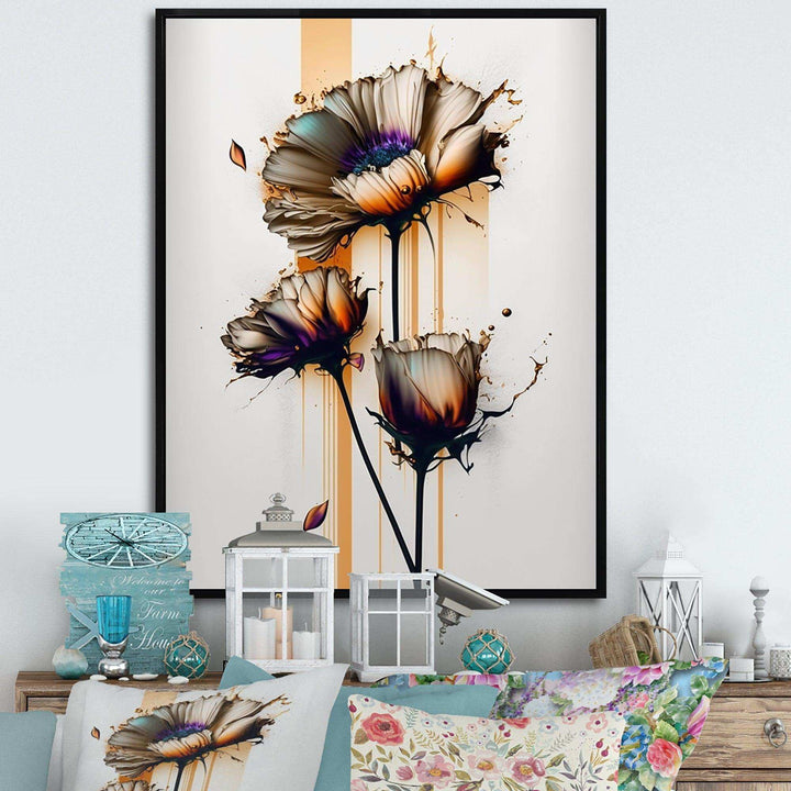 Orange Daisy Flower On Abstract Fusion I - Traditional Canvas Wall Art