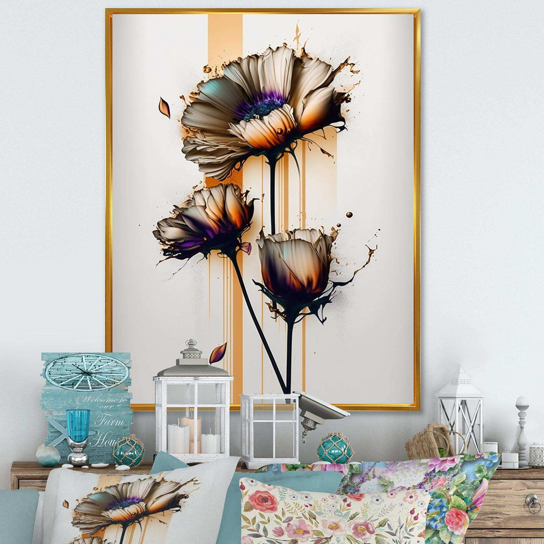 Orange Daisy Flower On Abstract Fusion I - Traditional Canvas Wall Art