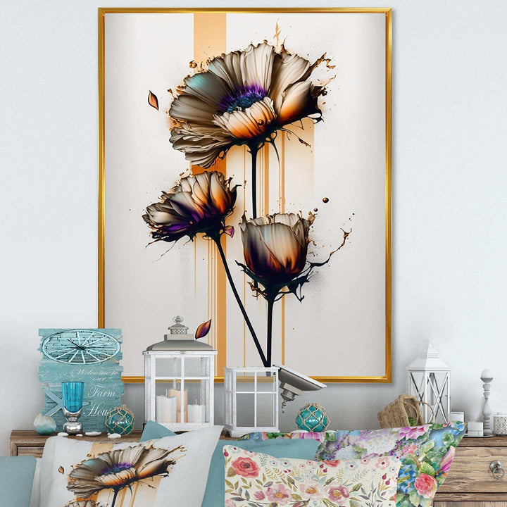 Orange Daisy Flower On Abstract Fusion I - Traditional Canvas Wall Art