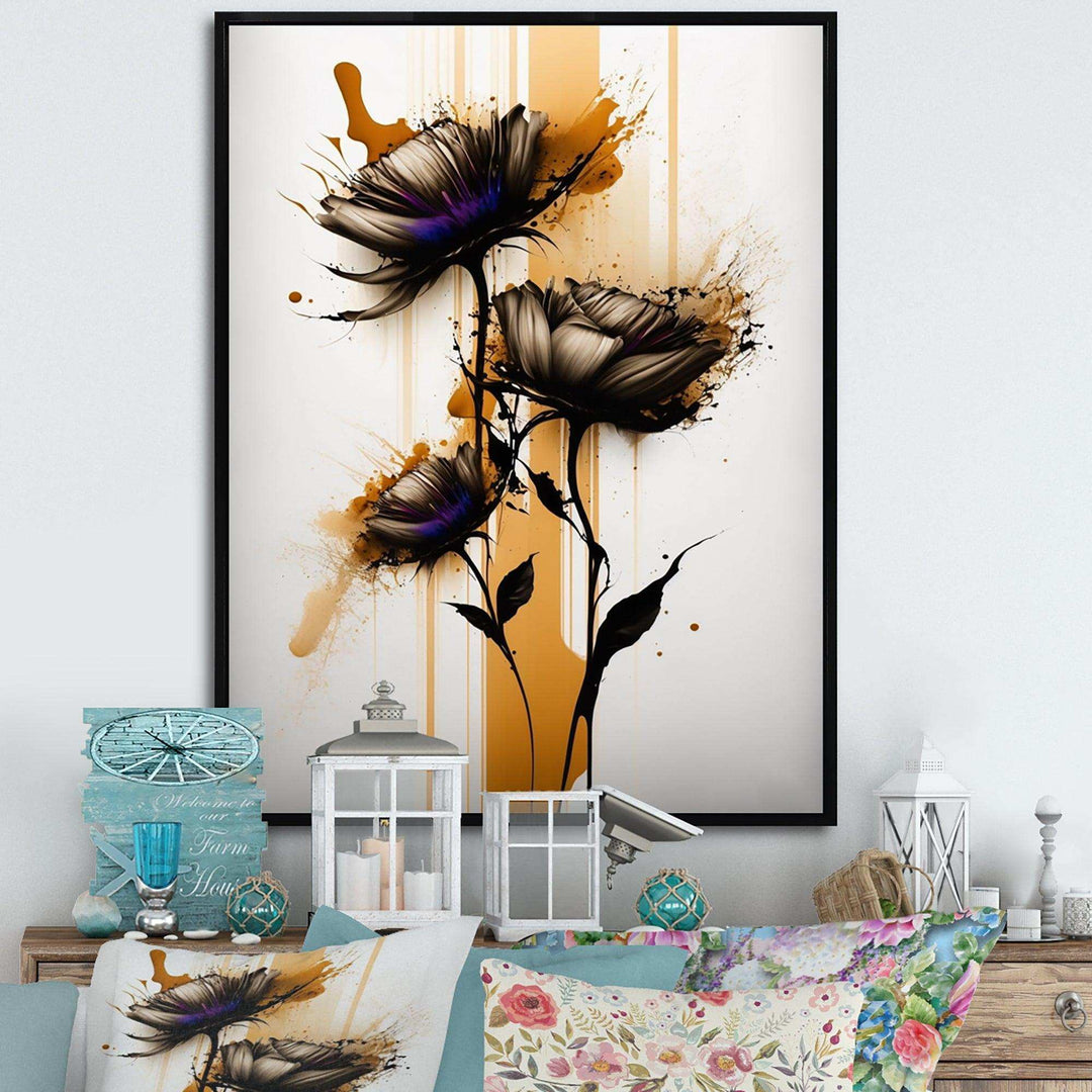 Orange Daisy Flower On Abstract Fusion II - Traditional Living Room Wall Decor