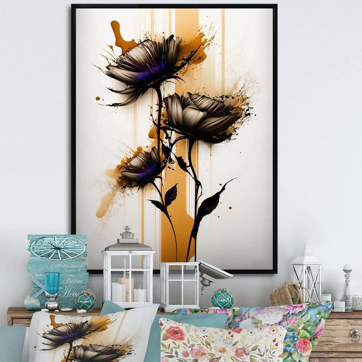 Orange Daisy Flower On Abstract Fusion II - Traditional Living Room Wall Decor
