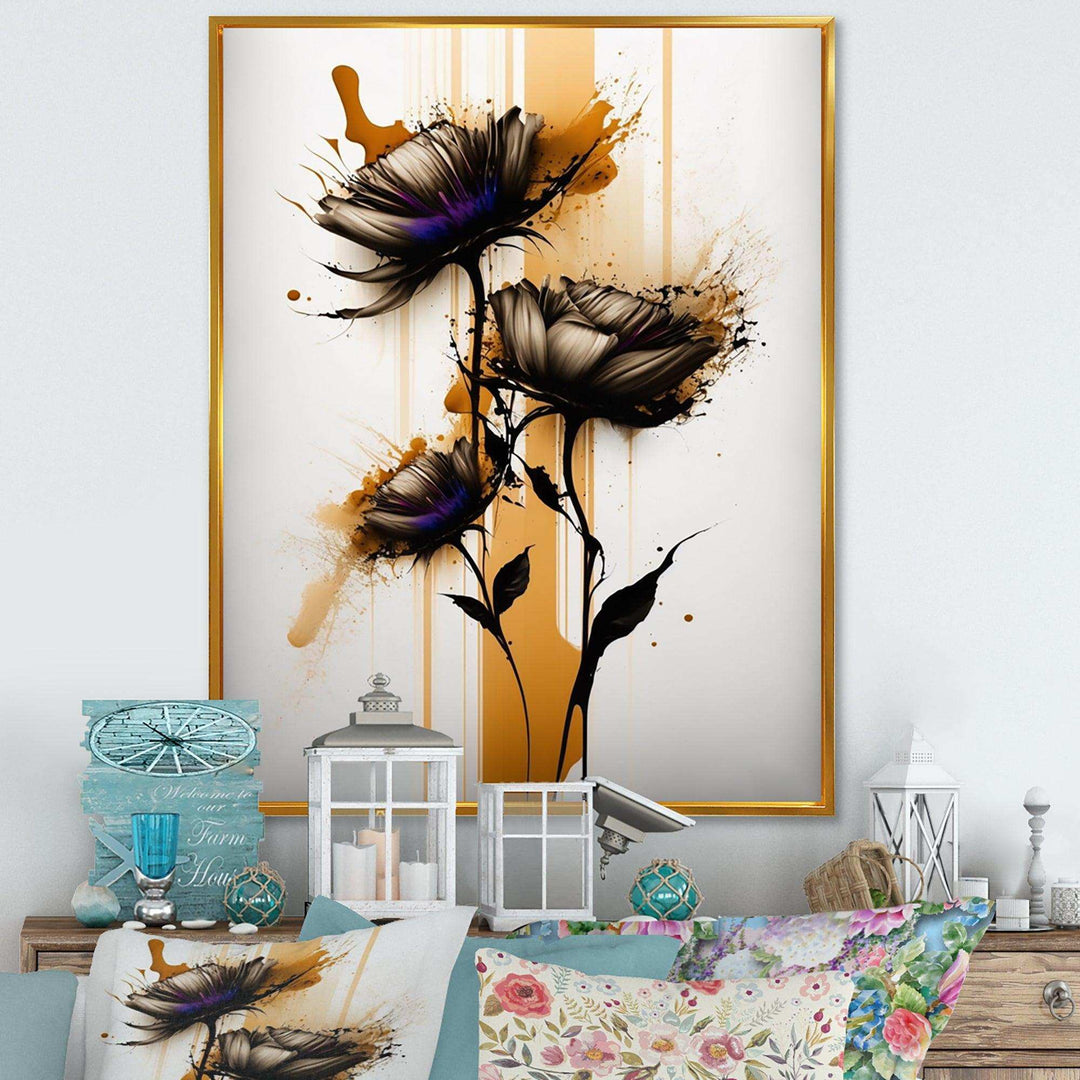 Orange Daisy Flower On Abstract Fusion II - Traditional Living Room Wall Decor