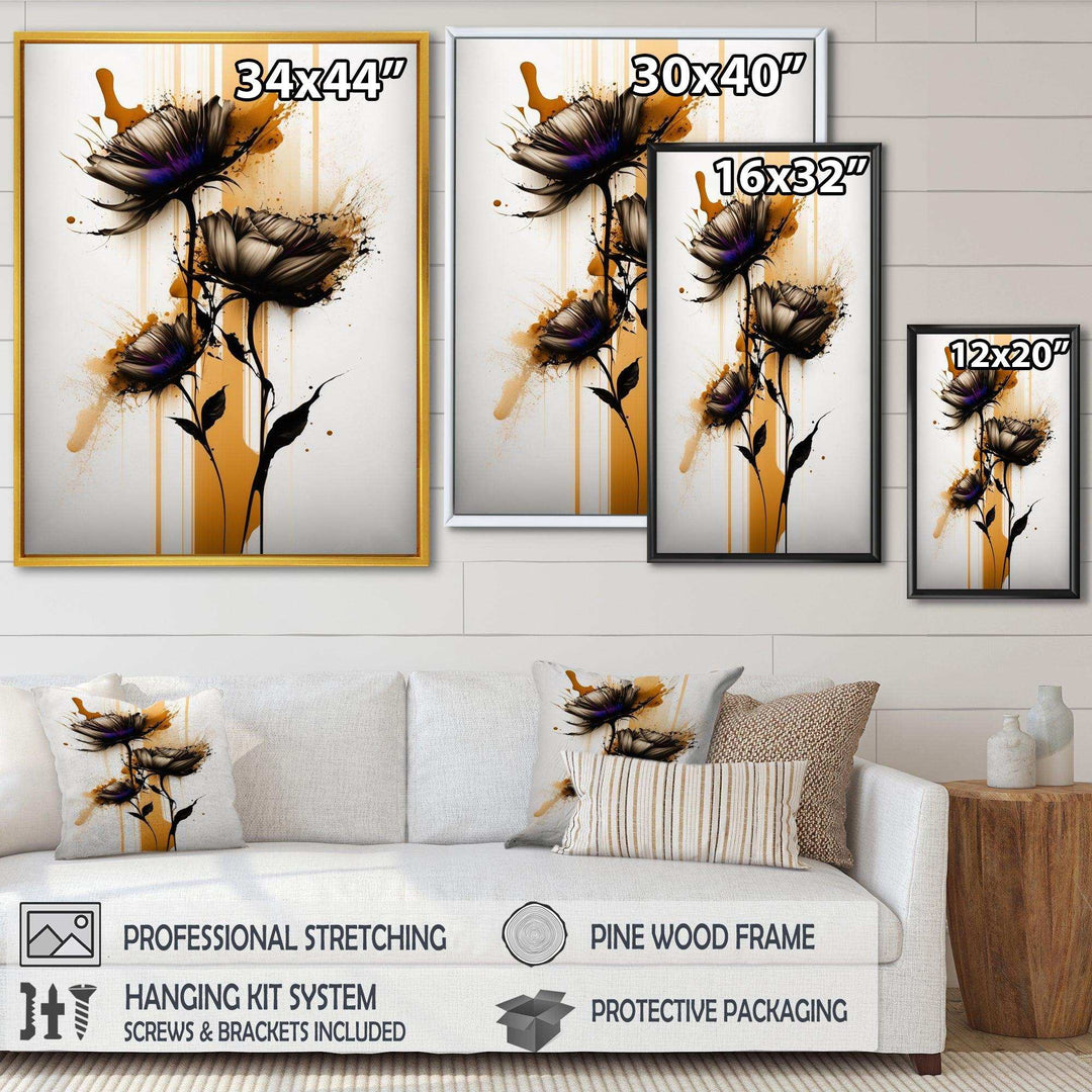 Orange Daisy Flower On Abstract Fusion II - Traditional Living Room Wall Decor