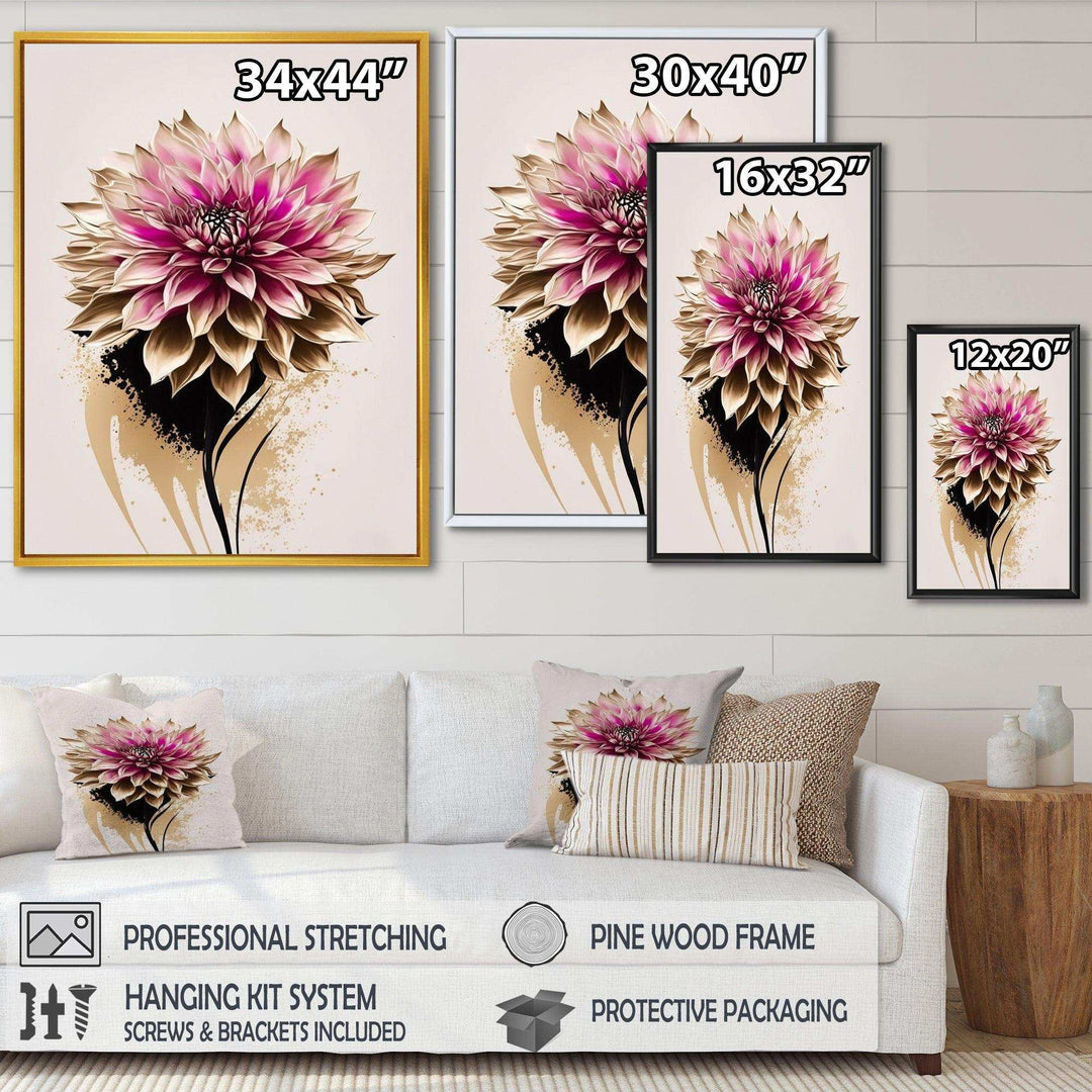Pink Dahli Flower On Abstract Fusion  - Traditional Bedroom Wall Art