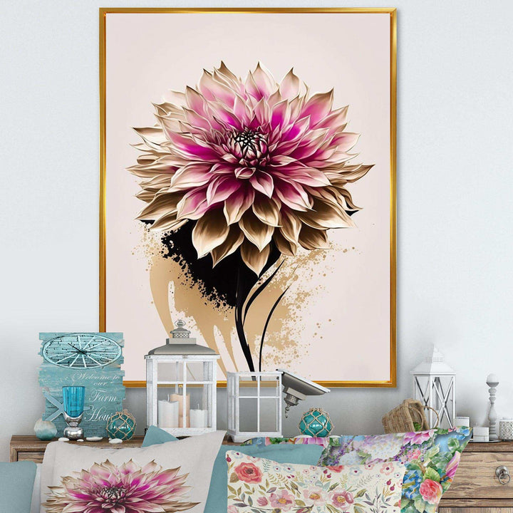 Pink Dahli Flower On Abstract Fusion  - Traditional Bedroom Wall Art