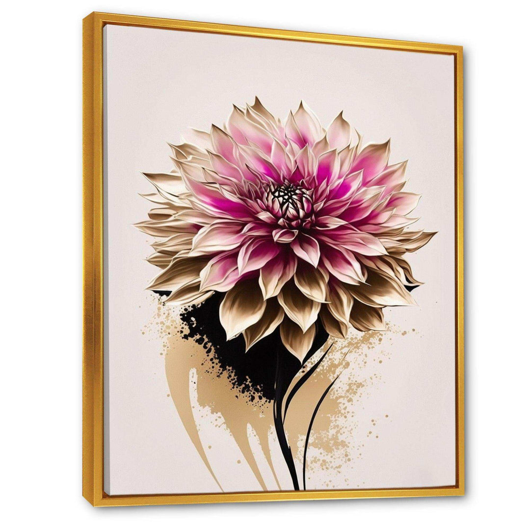 Pink Dahli Flower On Abstract Fusion  - Traditional Bedroom Wall Art