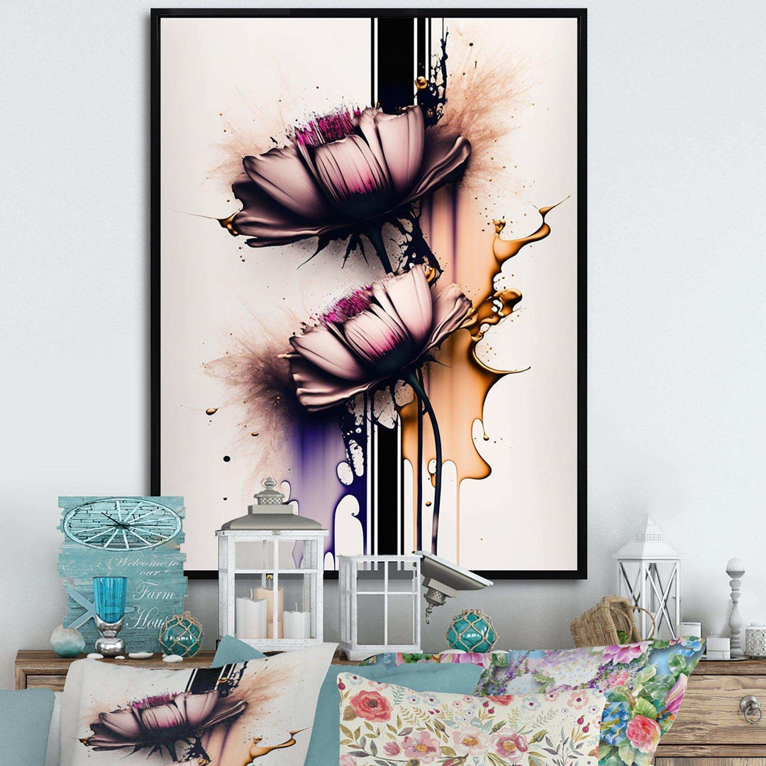 Pink Daisy Flower On Abstract Fusion I - Traditional Wall Art Prints