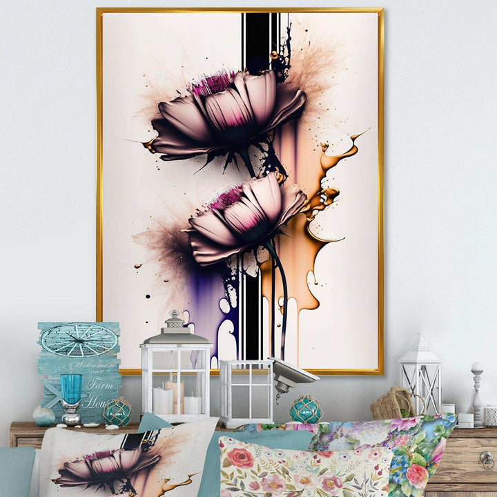 Pink Daisy Flower On Abstract Fusion I - Traditional Wall Art Prints