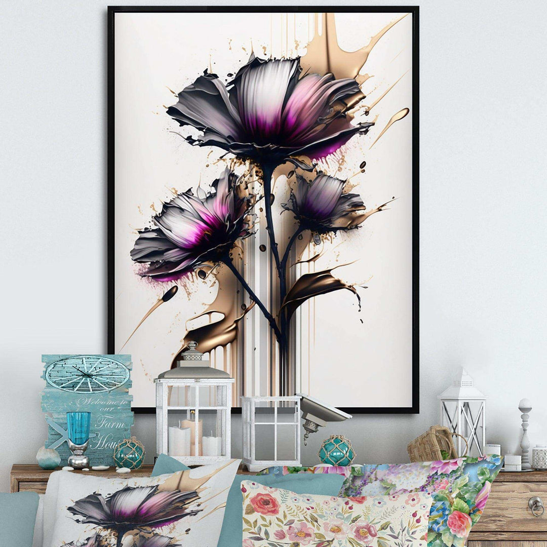 Pink Daisy Flower On Abstract Fusion III - Traditional Canvas Wall Art