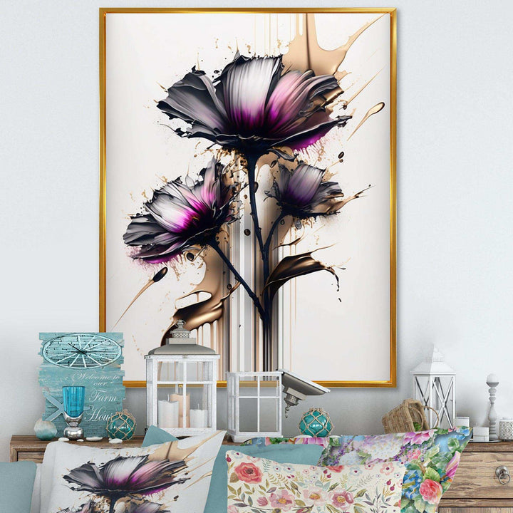Pink Daisy Flower On Abstract Fusion III - Traditional Canvas Wall Art