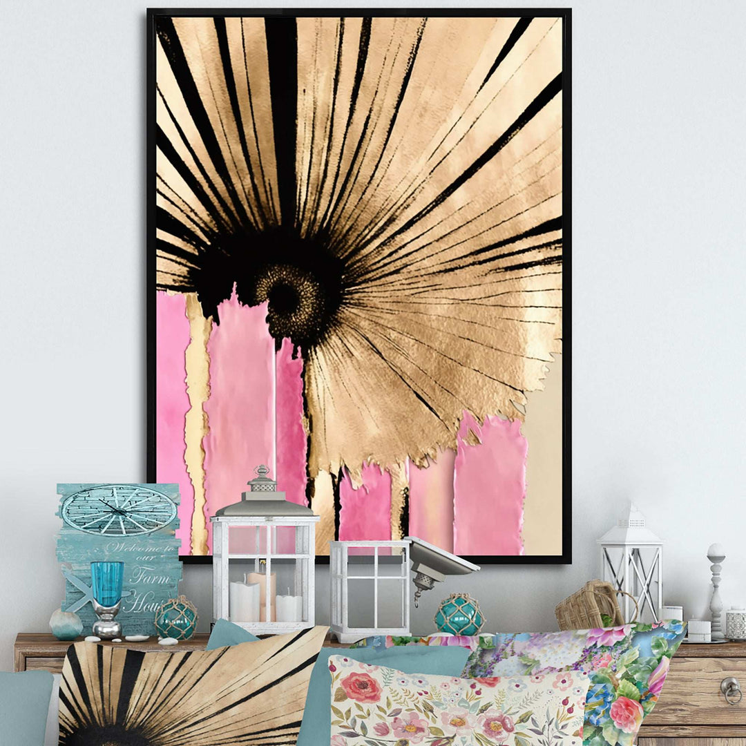 Pink Gerbera Flower On Abstract Fusion I - Traditional Living Room Wall Decor