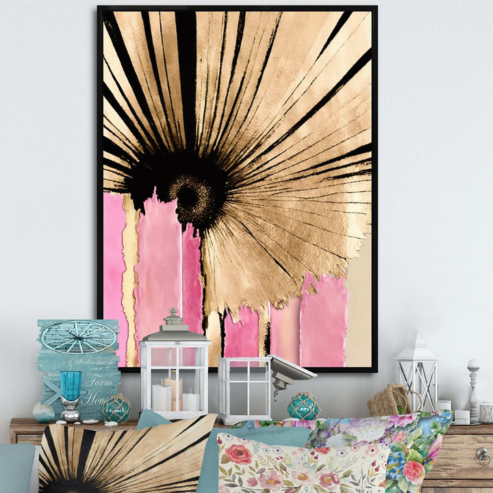 Pink Gerbera Flower On Abstract Fusion I - Traditional Living Room Wall Decor