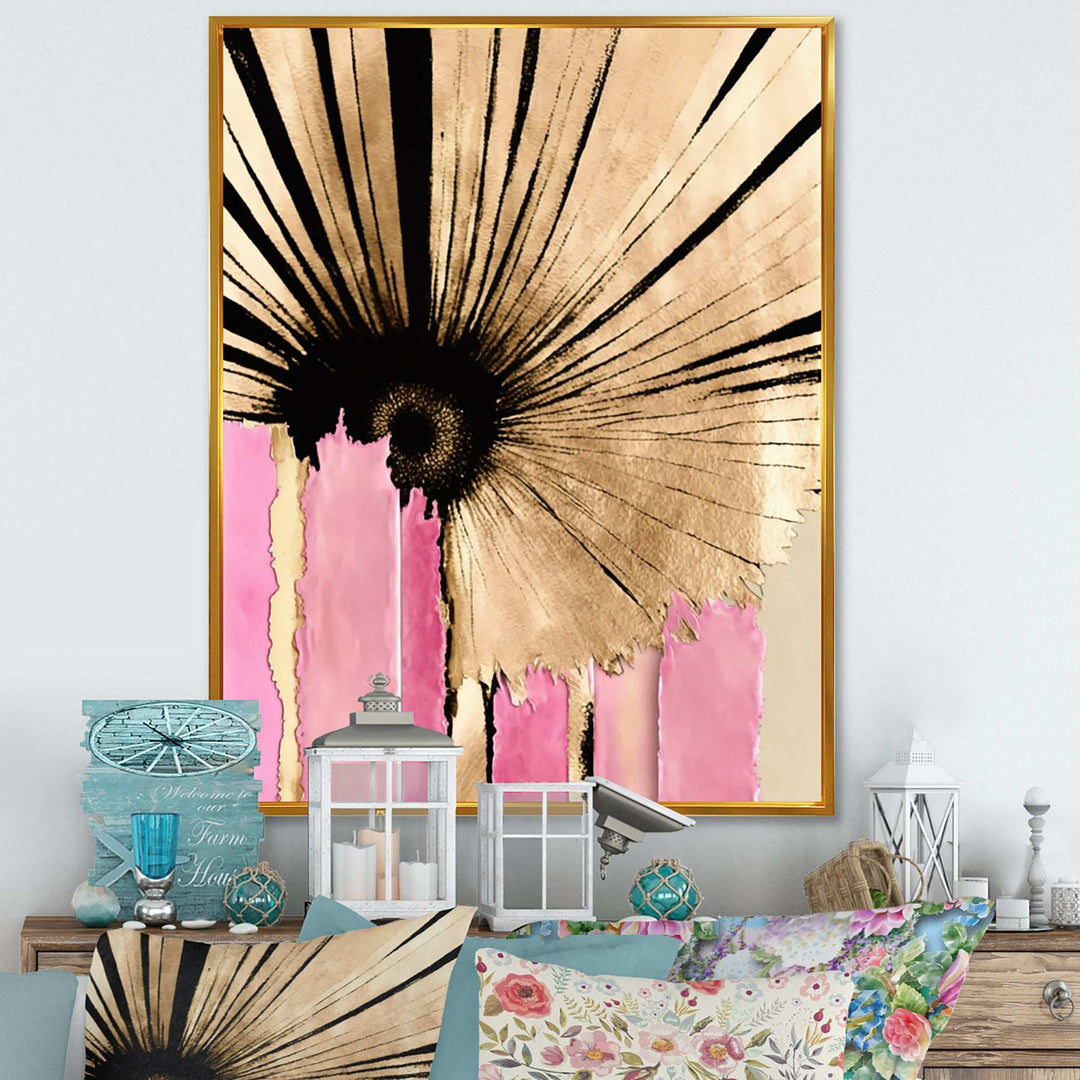 Pink Gerbera Flower On Abstract Fusion I - Traditional Living Room Wall Decor