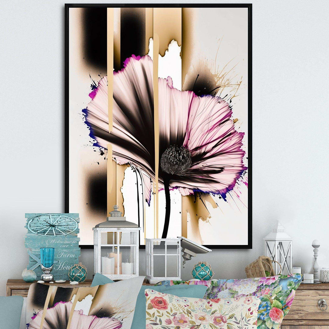 Pink Gerbera Flower On Abstract Fusion II - Traditional Bedroom Wall Art