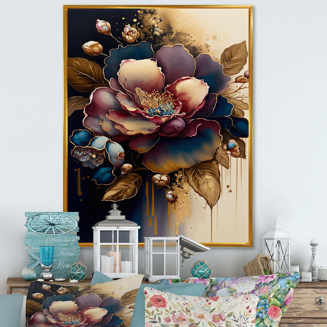 Red And Gold Camellia Floral Design I
