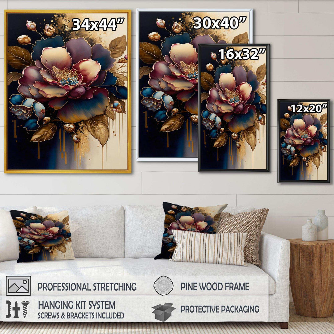 Red And Gold Camellia Floral Design I