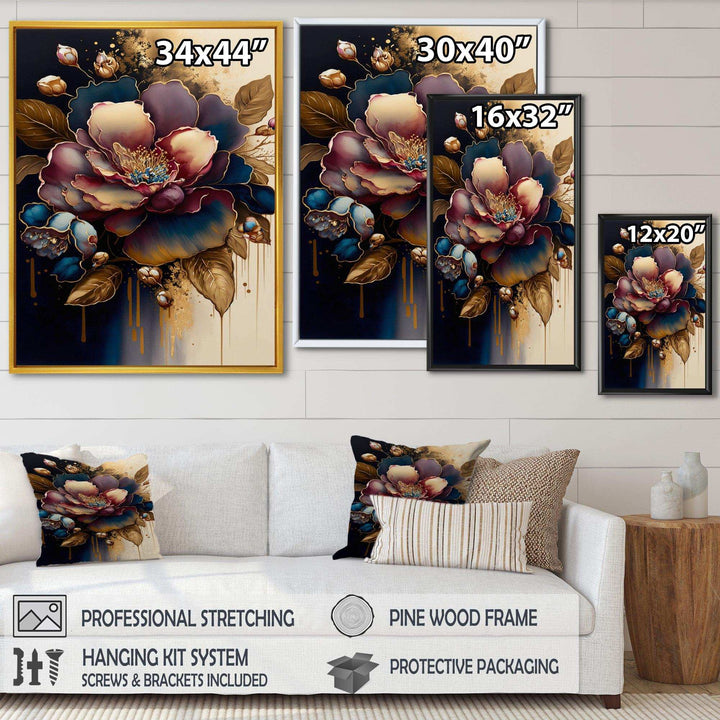 Red And Gold Camellia Floral Design I