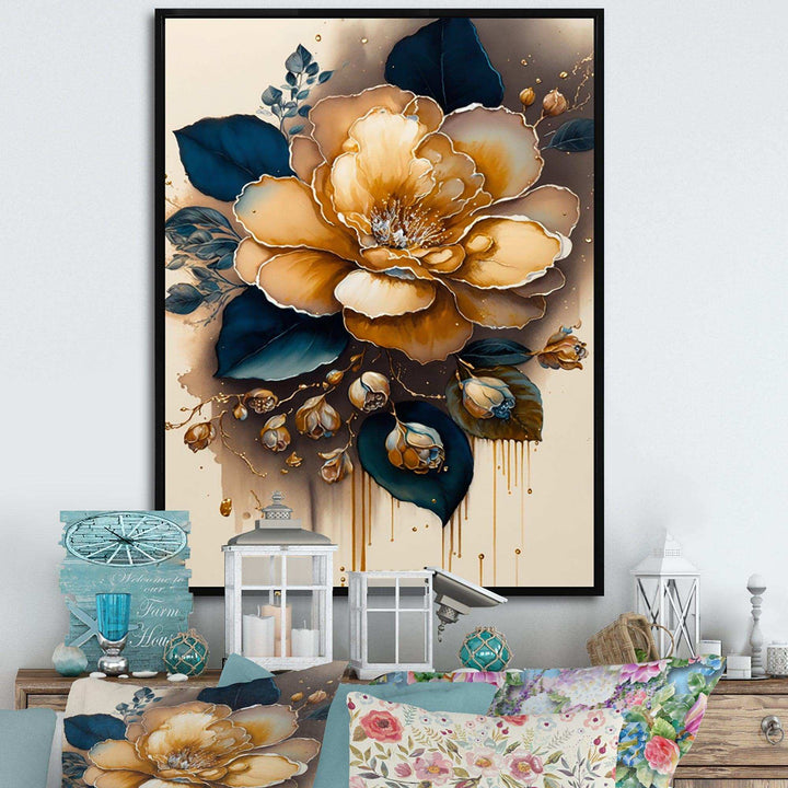 Yellow And Dark Blue Camellia Flower I