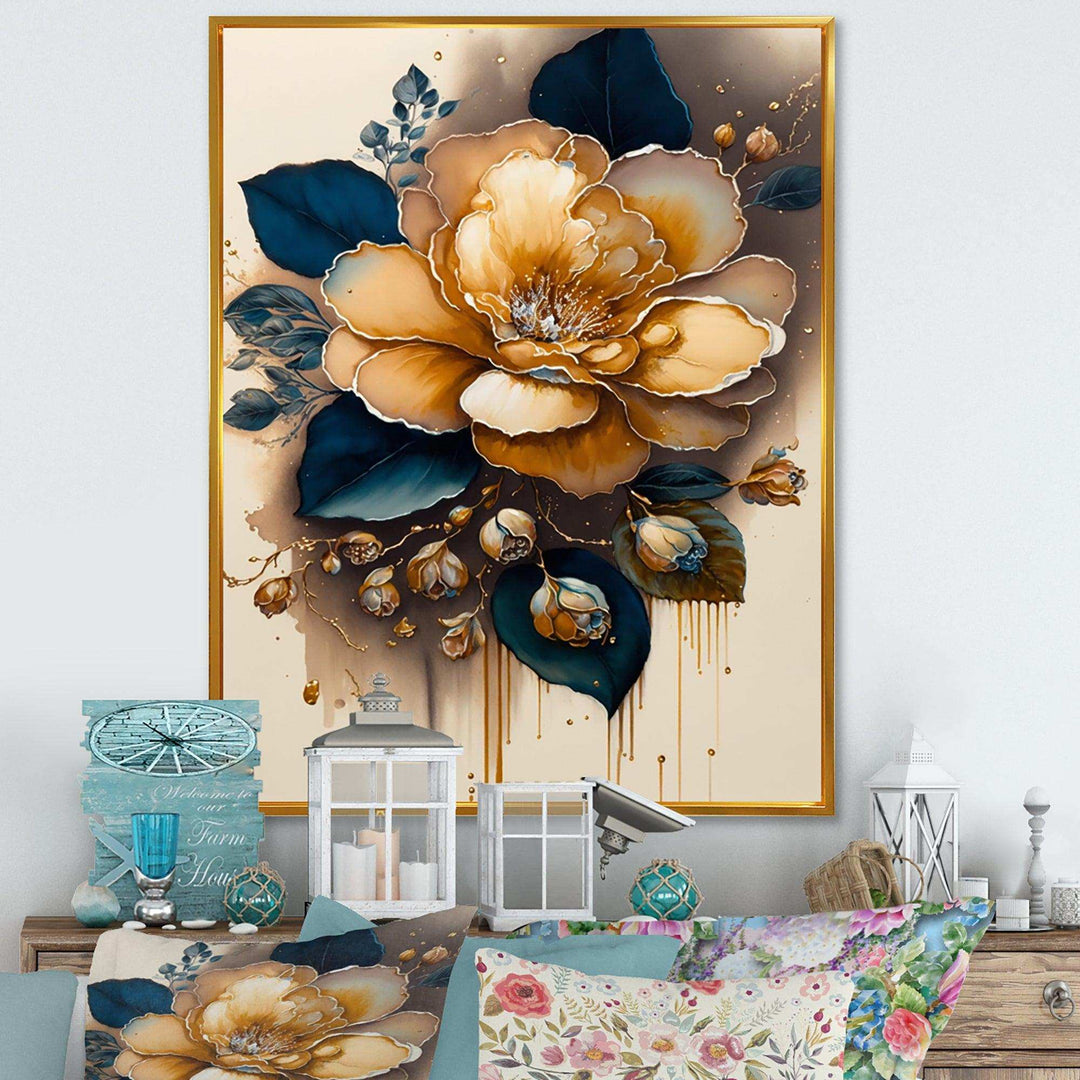 Yellow And Dark Blue Camellia Flower I