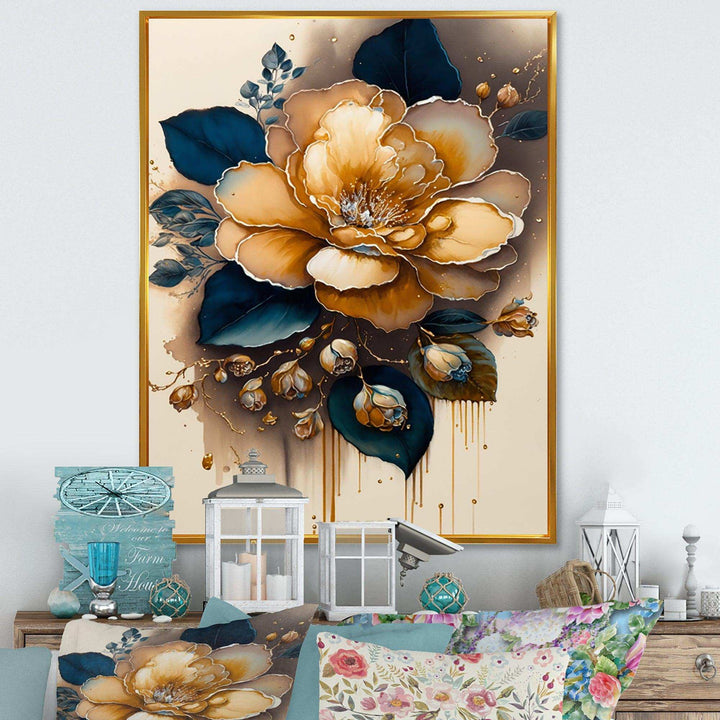 Yellow And Dark Blue Camellia Flower I