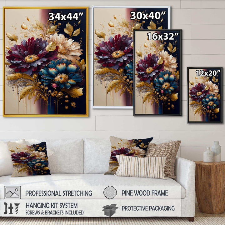 Burgundy And Blue Daisy Bunch III