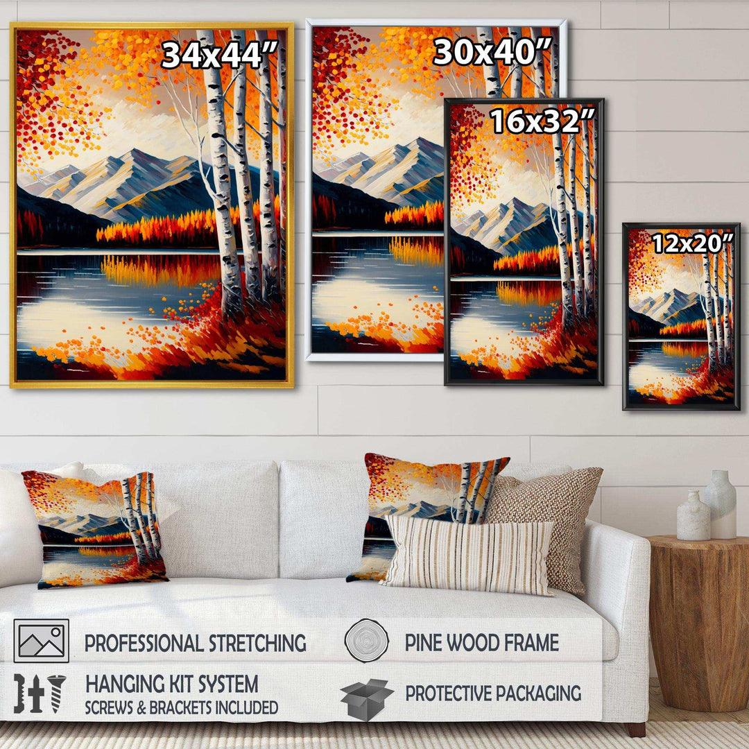 Red And Orange Birch Trees By The Lake V