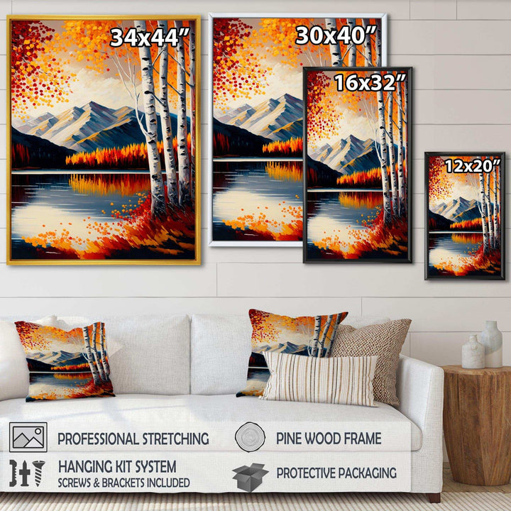 Red And Orange Birch Trees By The Lake V
