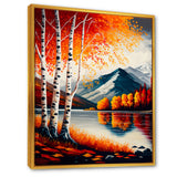 Red And Orange Birch Trees By The Lake VI