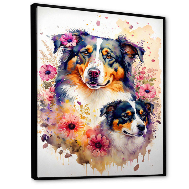 Cute Australian Shepherds Floral Art I