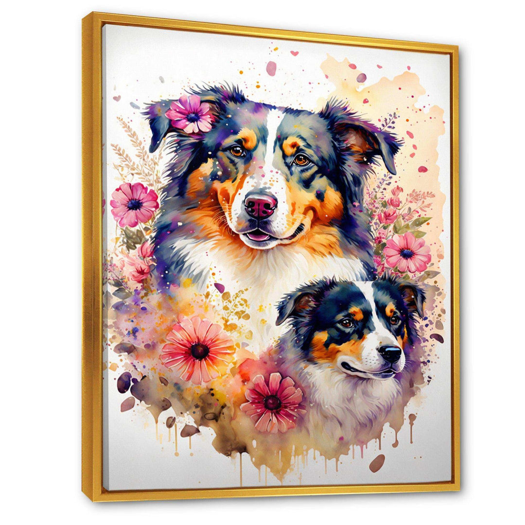 Cute Australian Shepherds Floral Art I