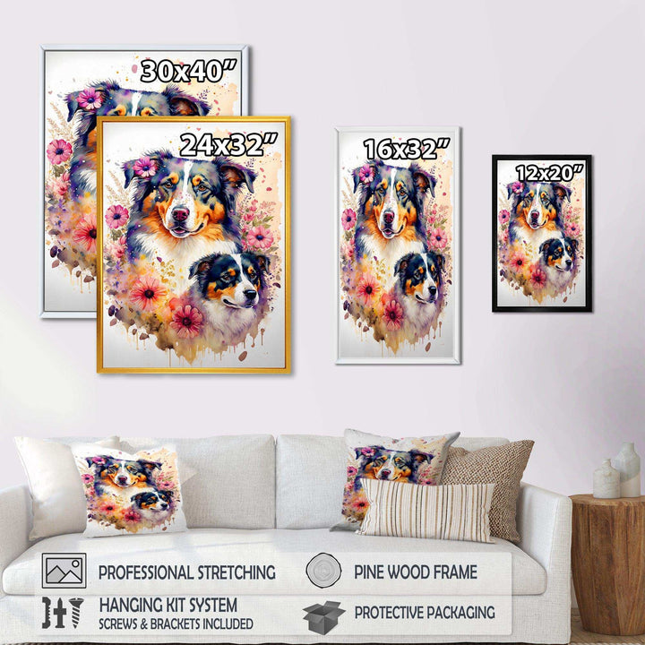 Cute Australian Shepherds Floral Art I
