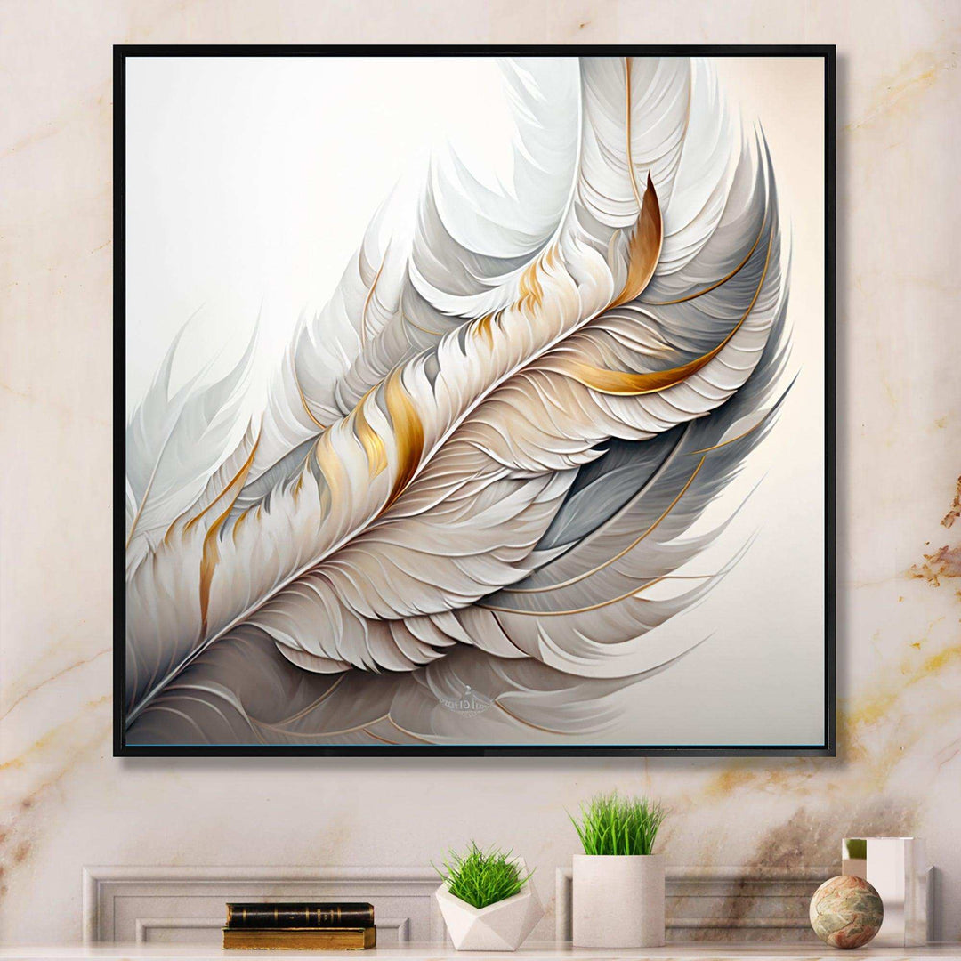 White Watercolor Feather  - Modern Wall Art Prints