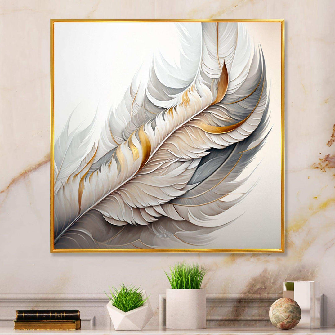 White Watercolor Feather  - Modern Wall Art Prints