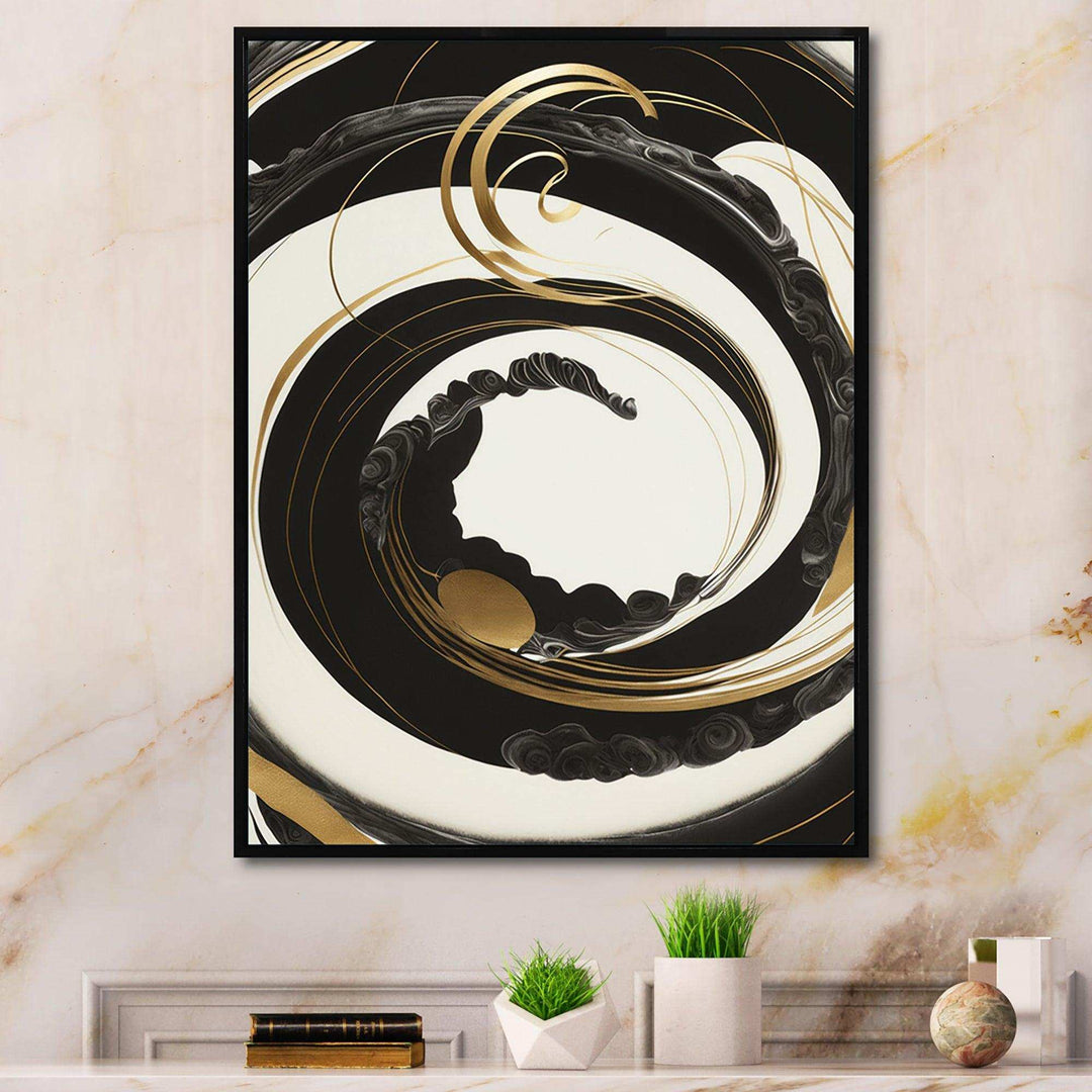 Black, Silver And Gold Blending Swirls VI - Modern Bedroom Wall Art